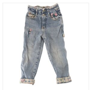 Gitano Vintage Embroidered Floral Blue Denim Straight Leg Jeans Size 5t